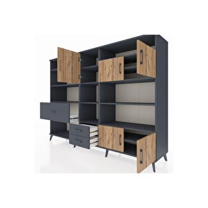 Hyperion Dolap 13 Raflı 3 Çekmeceli 5 Kapaklı 220x44x163 Antrasit-çam/antrasit