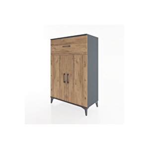 Hyperion Dolap 2 Raflı Tek Çekmeceli 2 Kapaklı 88x44x134 Antrasit-çam