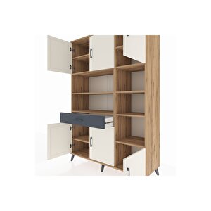 Hyperion Dolap 10 Raflı Tek Çekmeceli 6 Kapaklı 132x44x195 Çam-aytaşı/antrasit