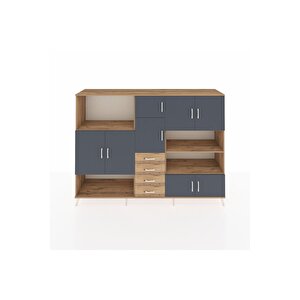 Hyperion Dolap 9 Raflı 4 Çekmeceli 8 Kapaklı 220x44x163 Çam-antrasit/çam