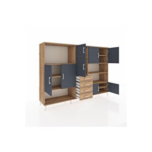 Hyperion Dolap 9 Raflı 4 Çekmeceli 8 Kapaklı 220x44x163 Çam-antrasit/çam