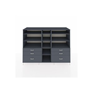 Kronos Dolap 10 Raflı 6 Çekmeceli  220x59x163 Antrasit-antrasit