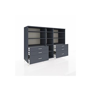 Kronos Dolap 10 Raflı 6 Çekmeceli  220x59x163 Antrasit-antrasit