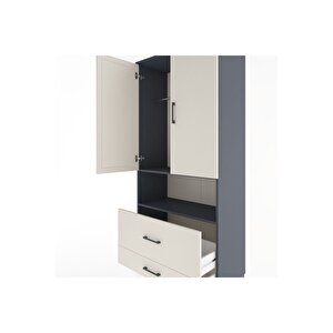 Hyperion Dolap 2 Raflı 2 Çekmeceli Tek Askılı 88x44x195 Antrasit-aytaşı
