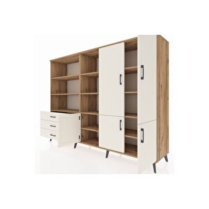 Hyperion Dolap 11 Raflı 3 Çekmeceli 5 Kapaklı 220x44x163 Çam-aytaşı