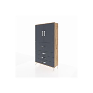 Arges Dolap 3 Raflı 4 Çekmeceli 2 Kapaklı 88x30x163 Çam-antrasit