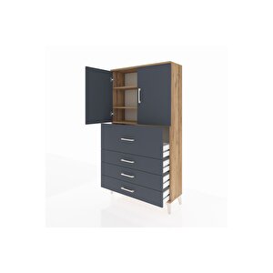 Arges Dolap 3 Raflı 4 Çekmeceli 2 Kapaklı 88x30x163 Çam-antrasit