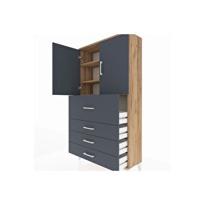 Arges Dolap 3 Raflı 4 Çekmeceli 2 Kapaklı 88x30x163 Çam-antrasit