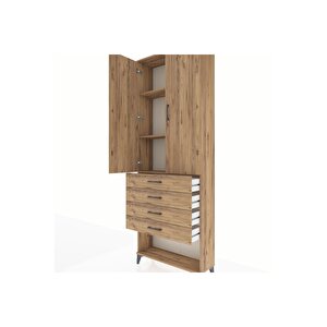 Arges Dolap 3 Raflı 4 Çekmeceli 2 Kapaklı 88x30x243 Çam-çam