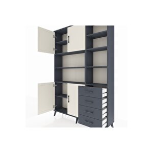 Arges Dolap 9 Raflı 4 Çekmeceli 4 Kapaklı 132x30x195 Antrasit-aytaşı/antrasit