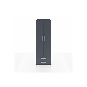 Kronos Dolap Tek Raflı 2 Çekmeceli Tek Askılı 60x59x182 Antrasit-antrasit
