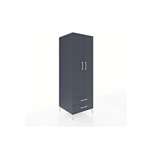 Kronos Dolap Tek Raflı 2 Çekmeceli Tek Askılı 60x59x182 Antrasit-antrasit