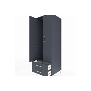 Kronos Dolap Tek Raflı 2 Çekmeceli Tek Askılı 60x59x182 Antrasit-antrasit