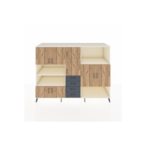 Kronos Dolap 10 Raflı 4 Çekmeceli 8 Kapaklı 220x59x163 Aytaşı-çam/antrasit