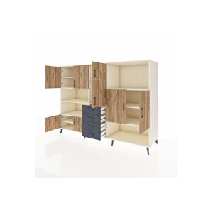 Kronos Dolap 10 Raflı 4 Çekmeceli 8 Kapaklı 220x59x163 Aytaşı-çam/antrasit