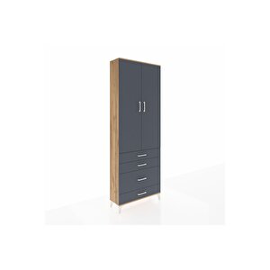 Arges Dolap 3 Raflı 4 Çekmeceli 2 Kapaklı 88x30x243 Çam-antrasit