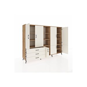 Hyperion Dolap 11 Raflı 3 Çekmeceli 7 Kapaklı 220x44x163 Çam-aytaşı