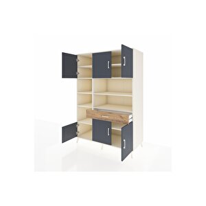 Kronos Dolap 10 Raflı Tek Çekmeceli 6 Kapaklı 132x59x195 Aytaşı-antrasit/çam