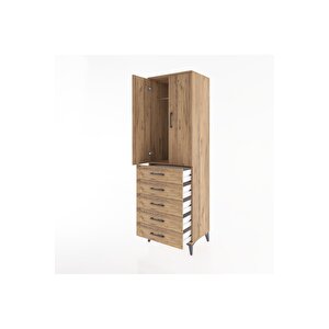 Hyperion Dolap Tek Raflı 5 Çekmeceli Tek Askılı 60x44x195 Çam-çam