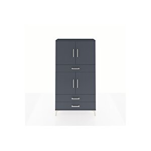 Arges Dolap 4 Raflı 3 Çekmeceli 4 Kapaklı 88x30x163 Antrasit-antrasit