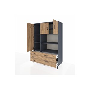 Kronos Dolap 7 Raflı 5 Çekmeceli 3 Kapaklı 132x59x195 Antrasit-çam/çam