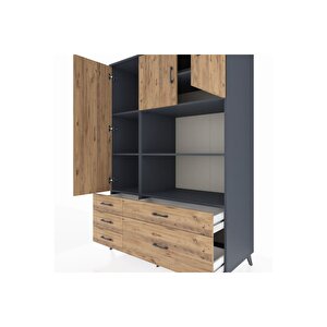 Kronos Dolap 7 Raflı 5 Çekmeceli 3 Kapaklı 132x59x195 Antrasit-çam/çam