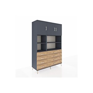 Hyperion Dolap 8 Raflı 8 Çekmeceli 3 Kapaklı 132x44x195 Antrasit-antrasit/çam