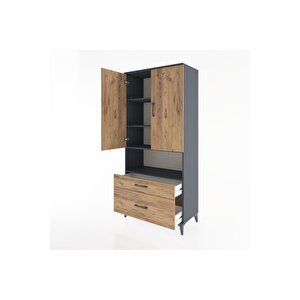 Hyperion Dolap 4 Raflı 2 Çekmeceli 2 Kapaklı 88x44x195 Antrasit-çam
