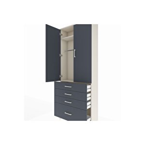 Arges Dolap 2 Raflı 4 Çekmeceli Tek Askılı 88x30x221 Aytaşı-antrasit