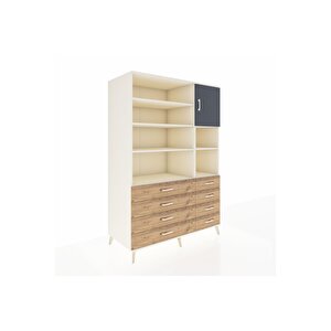 Kronos Dolap 8 Raflı 8 Çekmeceli Tek Kapaklı  132x59x195 Aytaşı-antrasit/çam