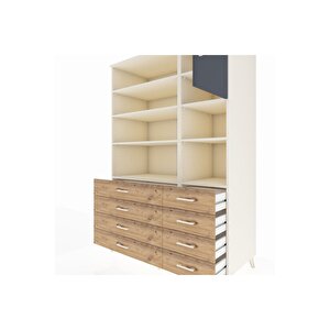 Kronos Dolap 8 Raflı 8 Çekmeceli Tek Kapaklı  132x59x195 Aytaşı-antrasit/çam