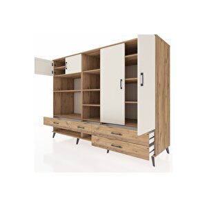 Kronos Dolap 12 Raflı 4 Çekmeceli 4 Kapaklı 220x59x163 Çam-aytaşı/çam