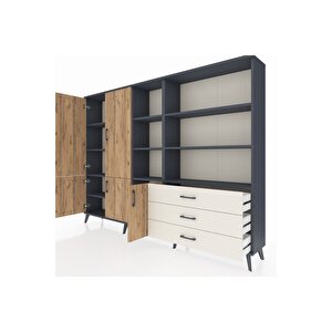 Arges Dolap 11 Raflı 3 Çekmeceli 5 Kapaklı 220x30x163 Antrasit-çam/aytaşı