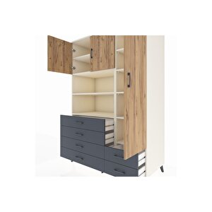 Kronos Dolap 9 Raflı 6 Çekmeceli 3 Kapaklı 132x59x195 Aytaşı-çam/antrasit