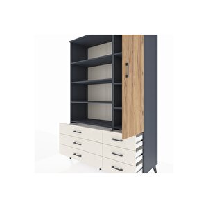 Hyperion Dolap 8 Raflı 6 Çekmeceli Tek Kapaklı  132x44x195 Antrasit-çam/aytaşı