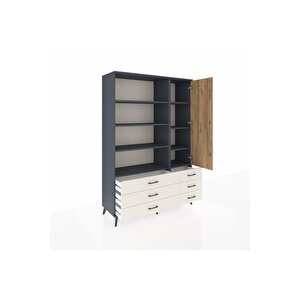 Hyperion Dolap 8 Raflı 6 Çekmeceli Tek Kapaklı  132x44x195 Antrasit-çam/aytaşı