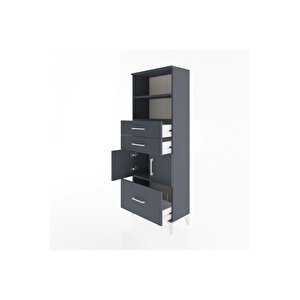 Arges Dolap 3 Raflı 3 Çekmeceli 2 Kapaklı 60x30x163 Antrasit-antrasit