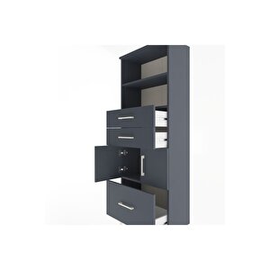 Arges Dolap 3 Raflı 3 Çekmeceli 2 Kapaklı 60x30x163 Antrasit-antrasit