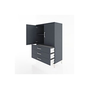 Hyperion Dolap 2 Raflı 3 Çekmeceli 2 Kapaklı 88x44x134 Antrasit-antrasit