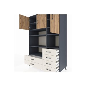 Kronos Dolap 9 Raflı 6 Çekmeceli 3 Kapaklı 132x59x195 Antrasit-çam/aytaşı