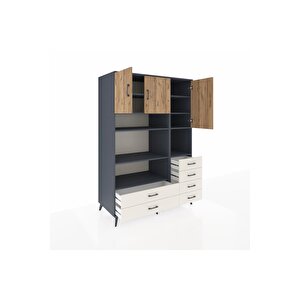 Kronos Dolap 9 Raflı 6 Çekmeceli 3 Kapaklı 132x59x195 Antrasit-çam/aytaşı