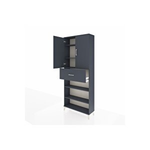 Arges Dolap 5 Raflı Tek Çekmeceli 2 Kapaklı 88x30x221 Antrasit-antrasit