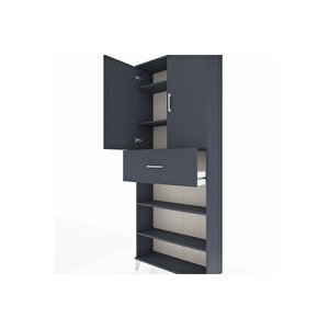 Arges Dolap 5 Raflı Tek Çekmeceli 2 Kapaklı 88x30x221 Antrasit-antrasit