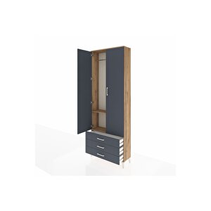 Arges Dolap 2 Raflı 3 Çekmeceli Tek Askılı 88x30x243 Çam-antrasit