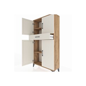 Arges Dolap 3 Raflı Tek Çekmeceli 4 Kapaklı 88x30x163 Çam-aytaşı