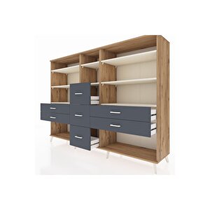 Hyperion Dolap 8 Raflı 7 Çekmeceli  220x44x163 Çam-aytaşı/antrasit