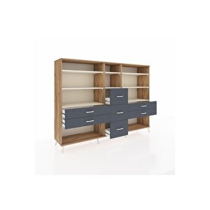 Hyperion Dolap 8 Raflı 7 Çekmeceli  220x44x163 Çam-aytaşı/antrasit