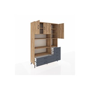 Hyperion Dolap 9 Raflı 6 Çekmeceli 3 Kapaklı 132x44x195 Çam-çam/antrasit