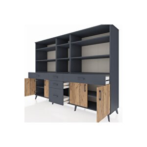 Hyperion Dolap 11 Raflı 5 Çekmeceli 4 Kapaklı 220x44x163 Antrasit-çam/antrasit