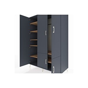 Kronos Dolap 7 Raflı 5 Kapaklı Tek Askılı 132x59x195 Antrasit-antrasit/çam